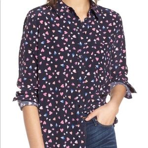 Rails XS navy heart print silk long sleeved blouse